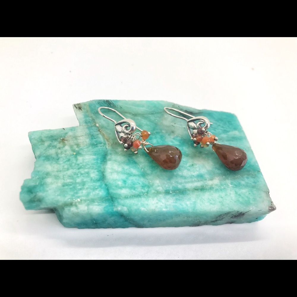 Unique, handmade earrings; silver & silver plated aspects & semi-precious stones